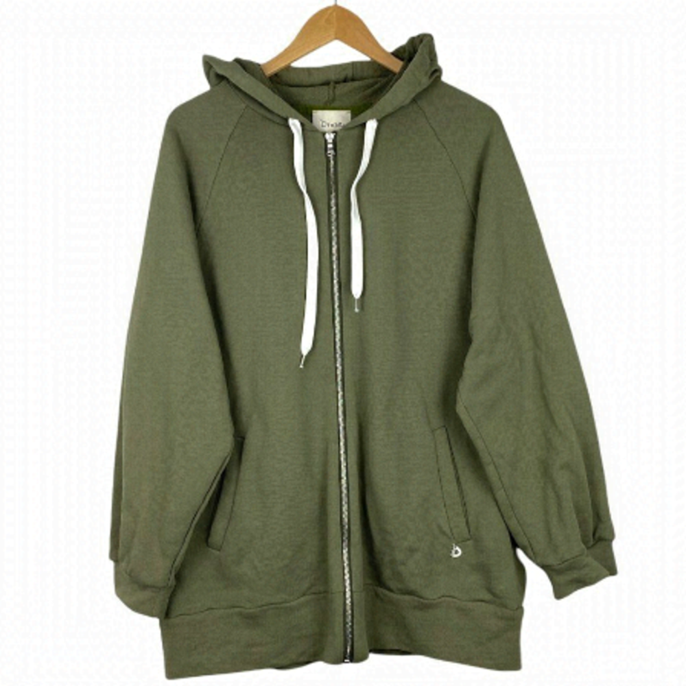 DIXIE WOMEN'S Army Green Oversized Full Zip Drawstring Hoodie with Pockets US S